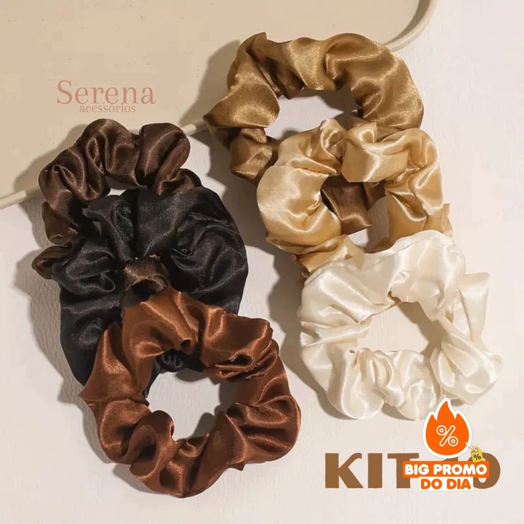 Kit Xuxinha de Cetim Tons de Marrom Com 10 20 30 Elástico de Cabelo Anti Frizz - (Shopee)