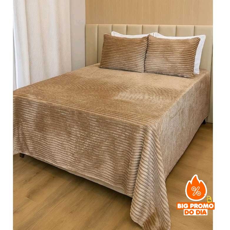 Kit Cobre Leito Colcha Queen 3 Peças Dupla Face+2 Fronhas – Flannel Premium Aveludado - (Shopee)
