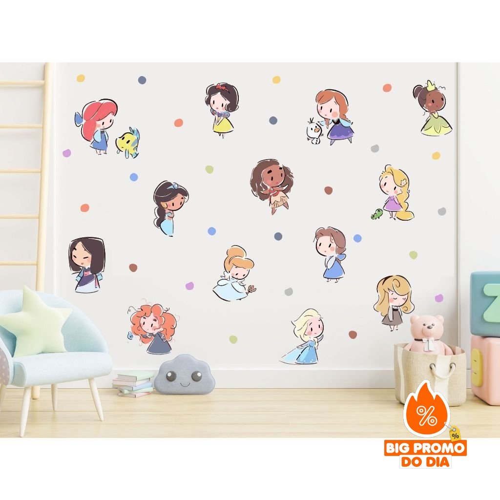 Adesivo De Parede Princesas Cute Baby E Bolinhas Decoração Conto De Fadas - (Shopee)