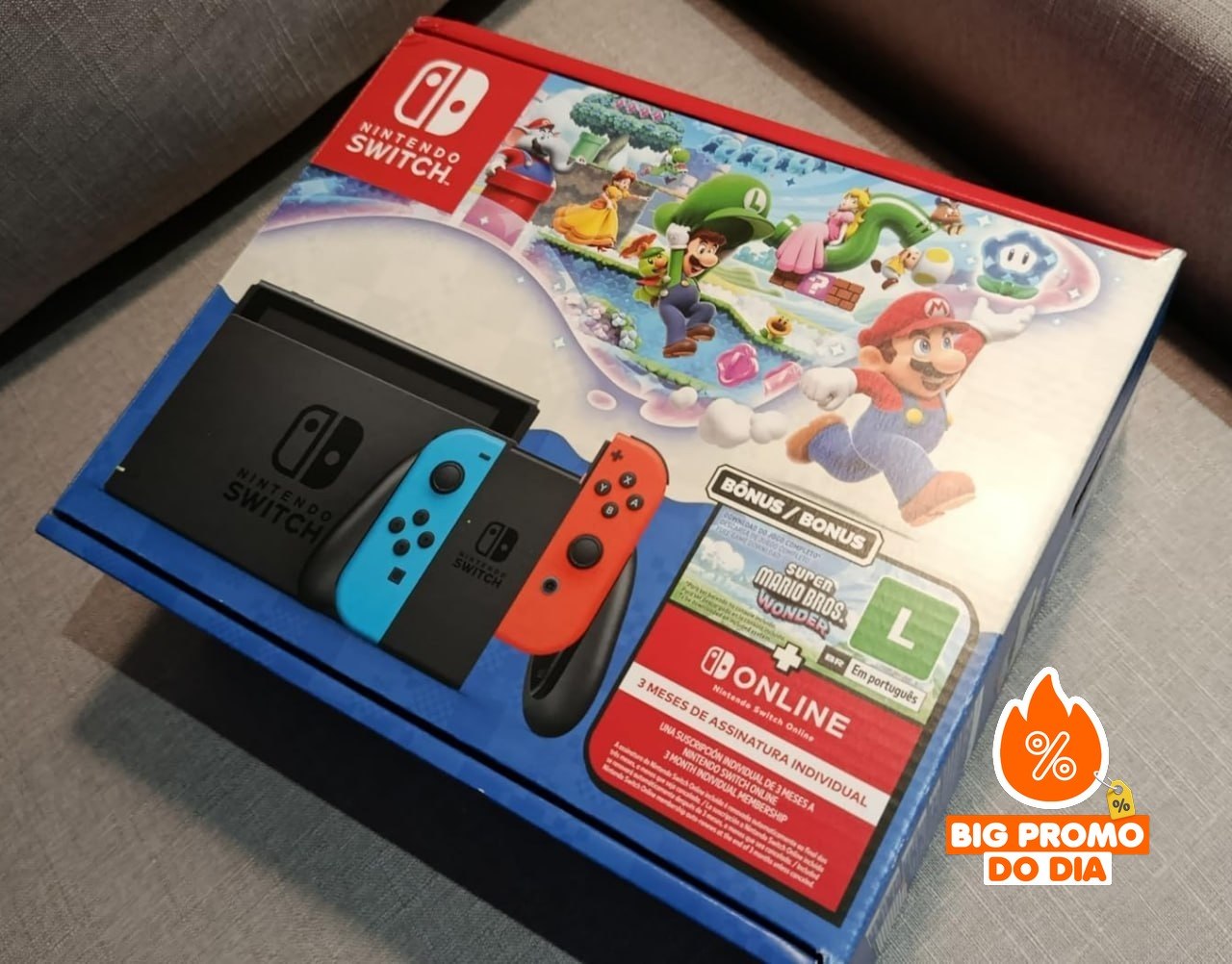 Nintendo Switch + Super Mario Bros. Wonder + 3 Meses de Assinatura Nintendo Switch Online