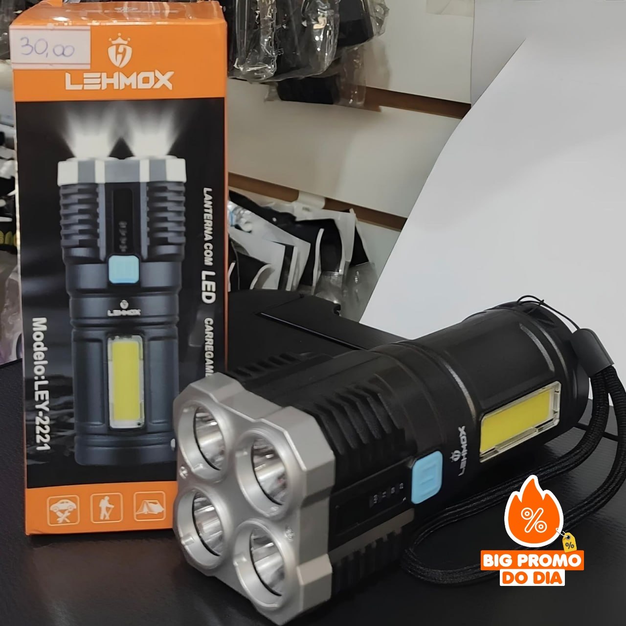 Lanterna de 4 Leds Potente Usb Recarregável