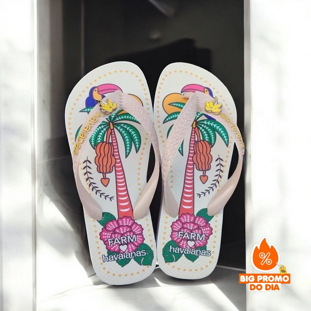Chinelo de Dedo Estampado Coqueiro Bege - (Shopee)