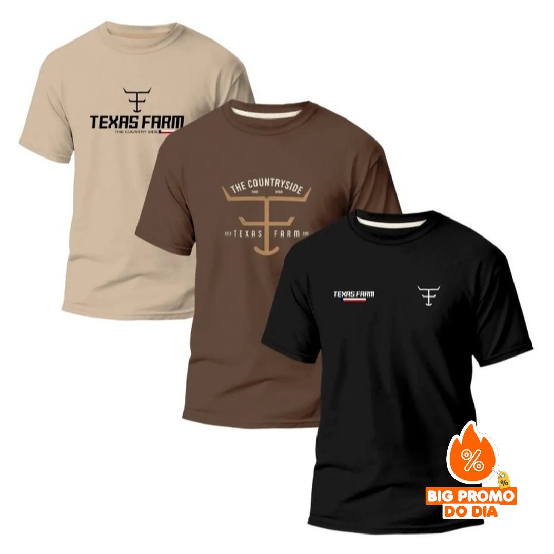 Kit 3 Camisas Masculina Algodão Variaveis Country Rodeio Texas - (Shopee)