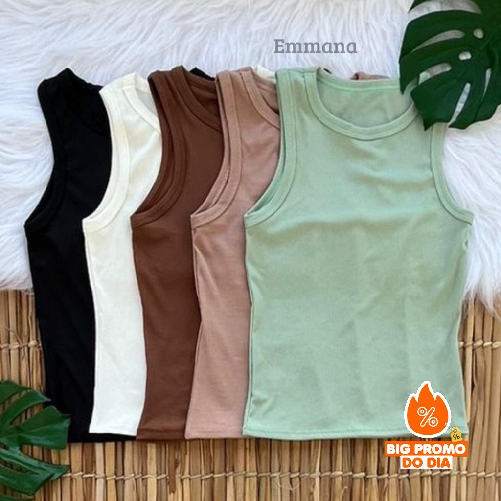 Kit 5 Regata Canelada Feminina Lisa Blusa Básica Camiseta Casual - (Shopee)