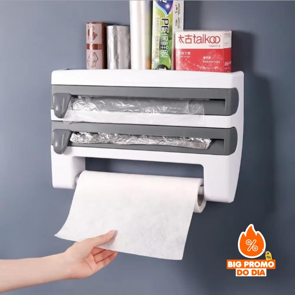 Suporte Para Cozinha 4 Em 1 Papel Toalha PVC Papel Alumínio Gancho Para Utensílios - (Shopee)