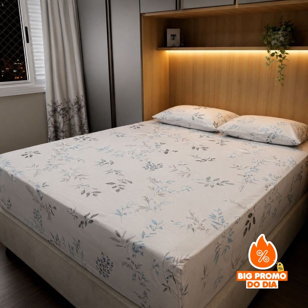 Jogo de Lençol Queen 3 Peças 200 Fios com Elástico Cama Box Toque Macio - (Shopee)