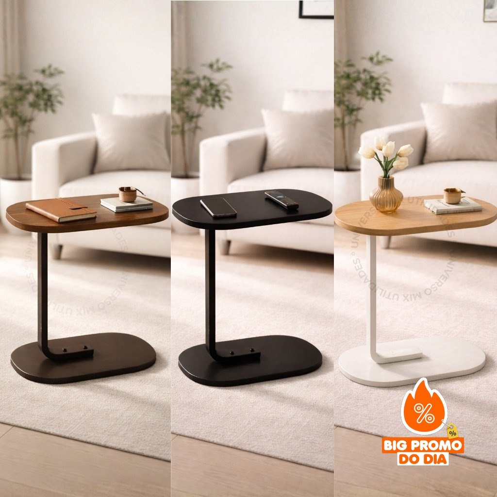 Mesa De Apoio Lateral Para Sofá Cama Notebook Portatil - Base de Ferro e MDF - (Shopee)