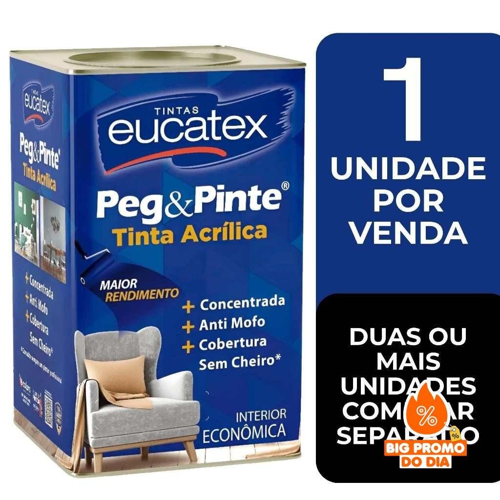 Tinta para Parede Peg e Pinte Acrílica Eucatex 18 Litros, Anti Mofo, Sem Cheiro, Interna - (Shopee)