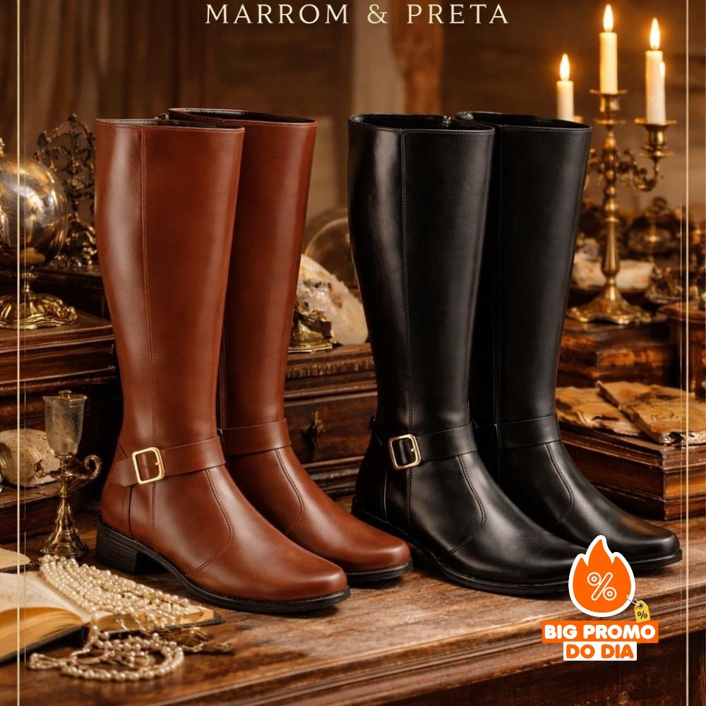 Kit 2 Botas Montaria Feminina Cano Longo Salto Grosso Confortável Elegante Bico Redondo - (Shopee)