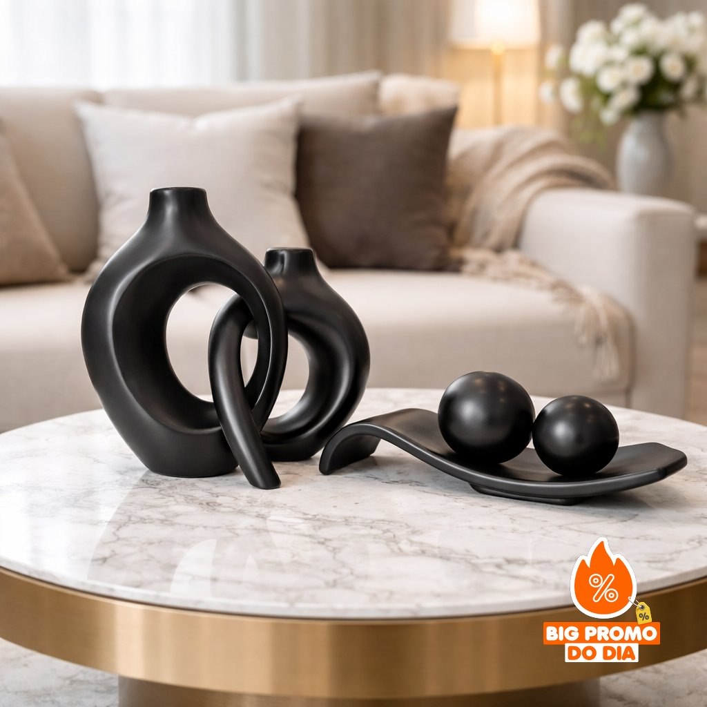 Kit Decorativo em Cerâmica Rampa com Esferas + Vasos Mônaco Modernos - (Shopee)