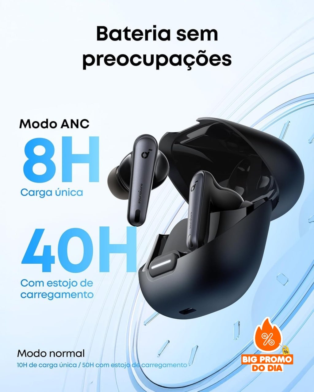 Anker Soundcore Liberty 4 NC - Fone Bluetooth - Cancelamento 98,5% - Bateria 50H - Preto