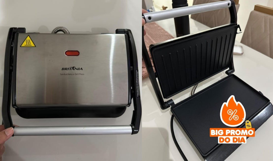 Sanduicheira/Grill Britânia Press 2 em 1 Prata 850W - 220V