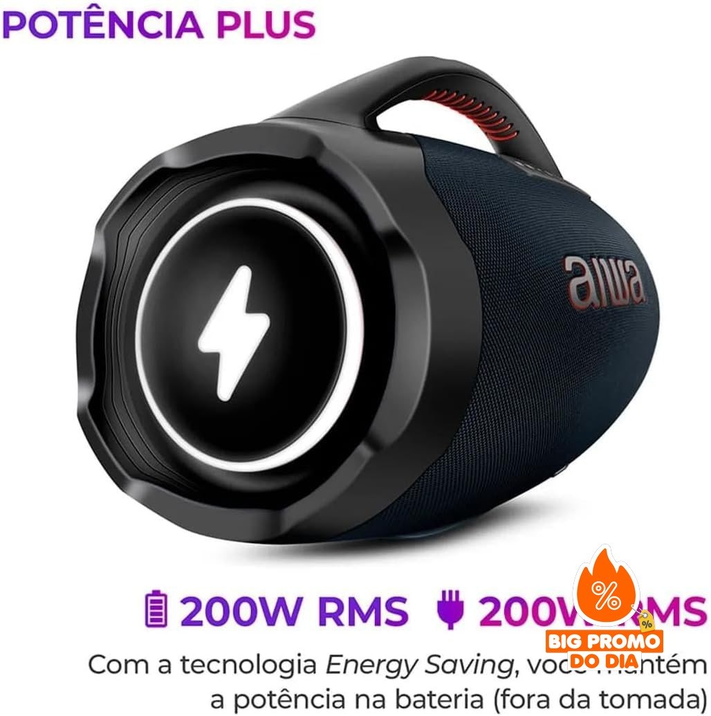 Caixa de Som AIWA BBS-01-LBL 200W - Bluetooth 30H IP66 RGB