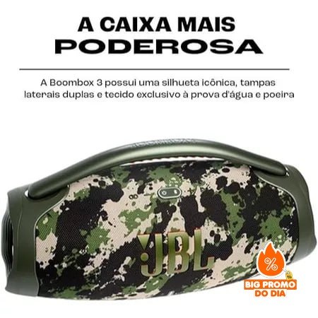 Caixa de Som JBL Boombox 3 - Bluetooth, À Prova D'água e Poeira - Camuflada