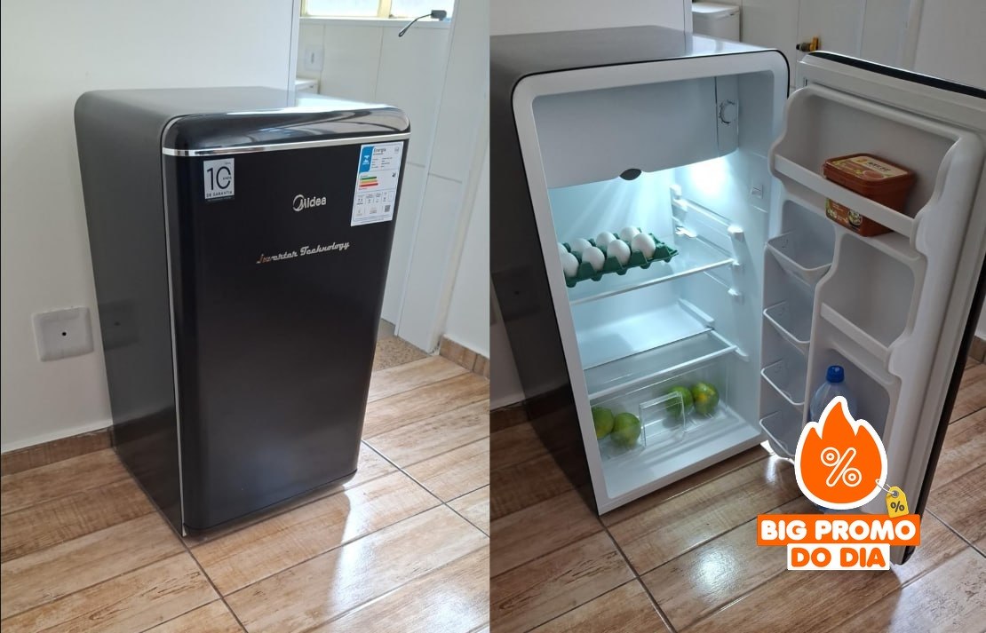 Frigobar Retrô 93 litros Preto Inverter Bivolt Midea