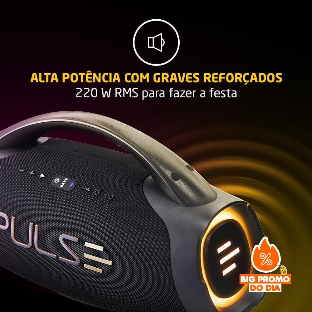 ️ Pulse X Boombox 220W RMS - Bluetooth, À Prova d'Água, LED