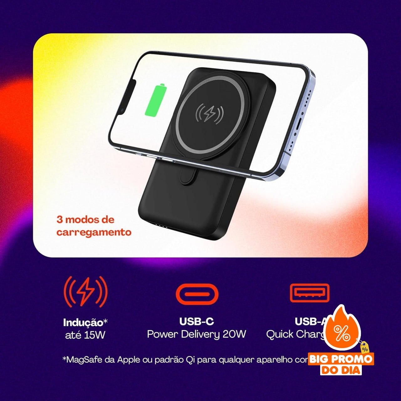 Geonav Power Bank 10.000mAh - Carregamento Rápido - Suporte Dobrável - Preto