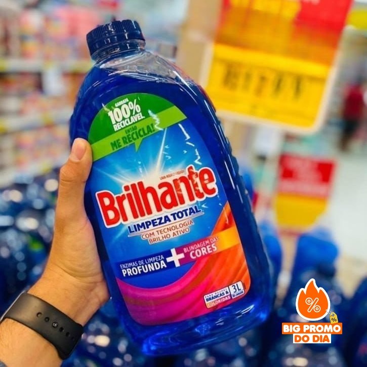🫧 Sabão Líquido Lava Roupas Brilhante Limpeza Total 3L