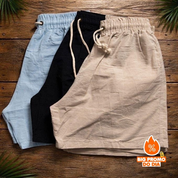 🩳 Kit com 3 Shorts Mauricinho em Linho