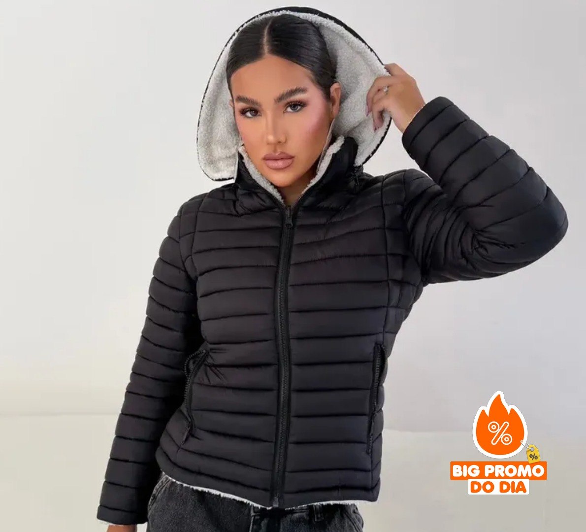 Jaqueta Puffer Feminina Dupla Face Com Capuz