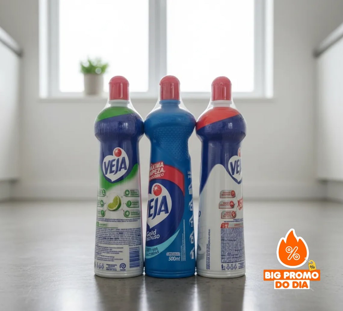 🫧 Kit Veja: Multiuso Original 500ml + Cozinha Desengordurante Limão 500ml + Banheiro Tira Limo 500ml
