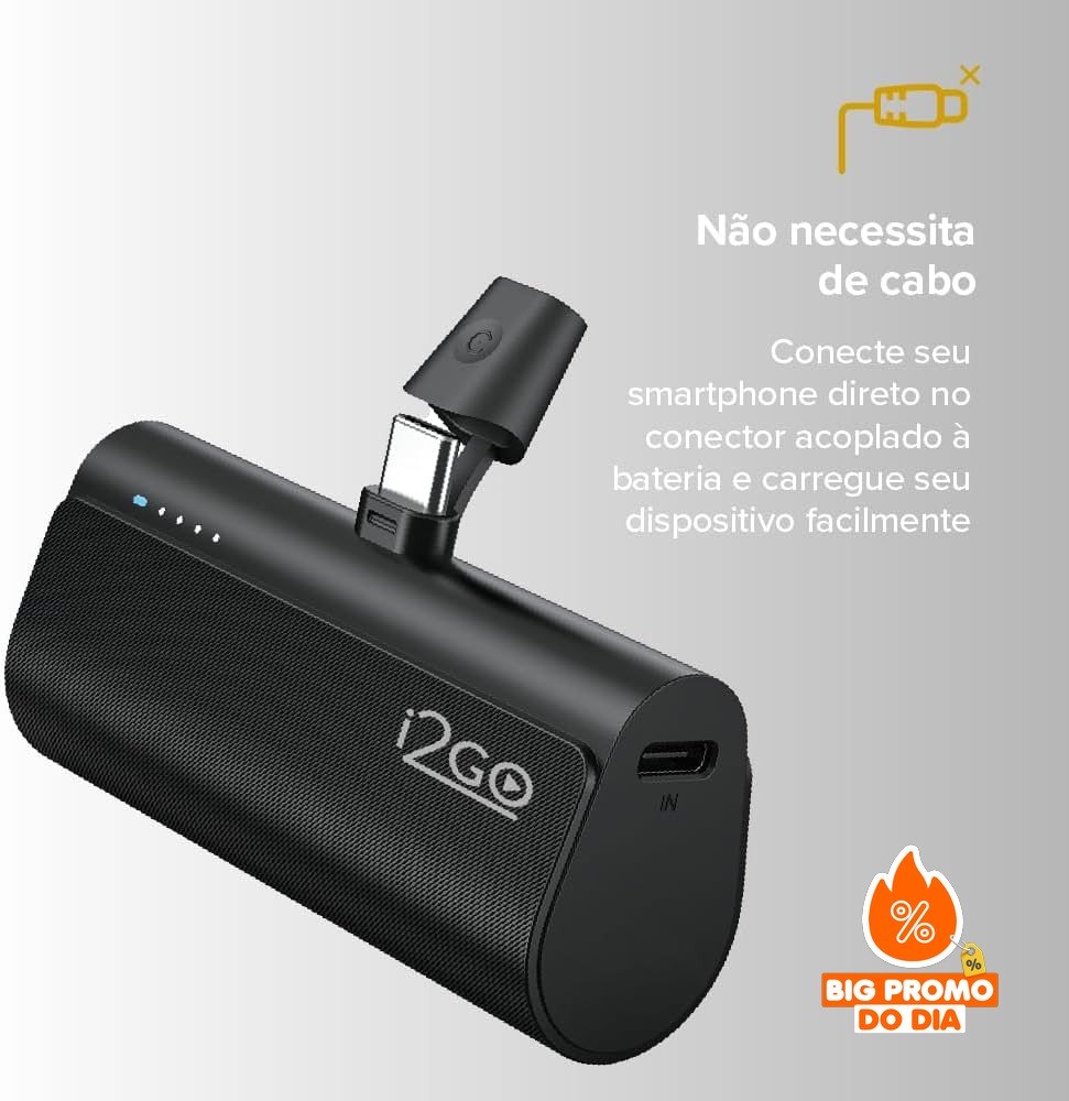 I2GO Power Bank Pocket 5000mAh USB-C Sem Cabos