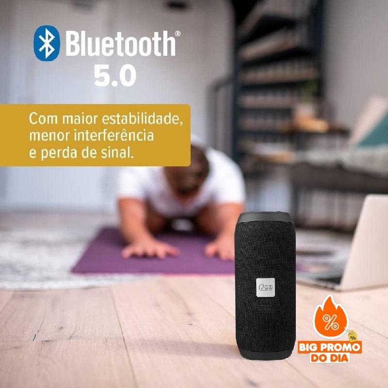 I2GO Caixa De Som Bluetooth Essential Sound Go 10W RMS - Resistente à Água - Preto