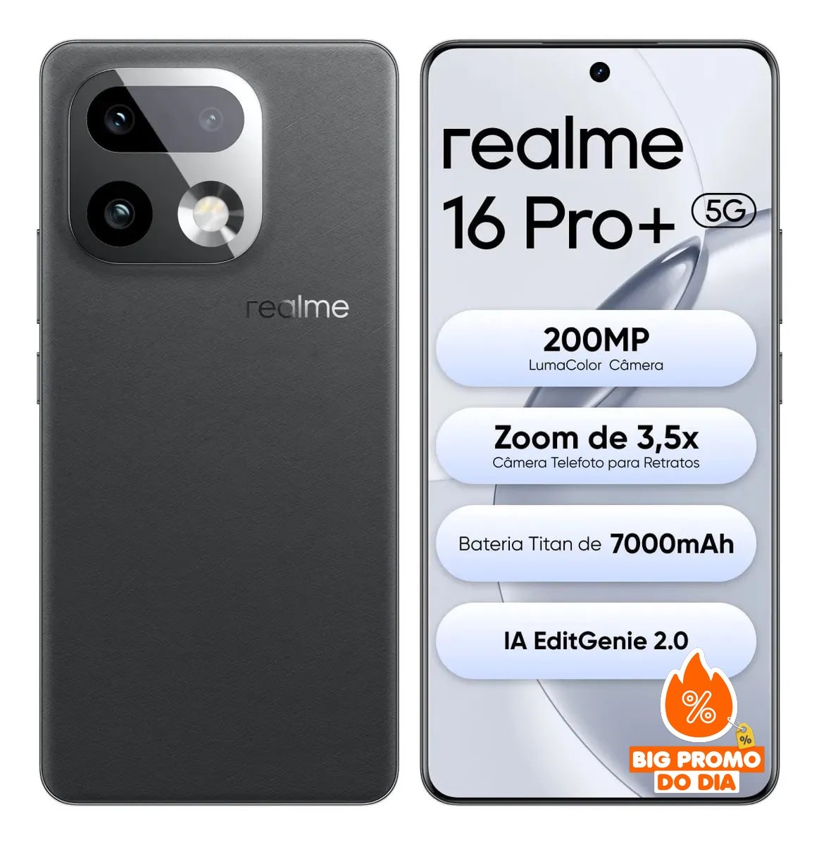 Realme 16 Pro+ - 512GB 12GB RAM - Câmera 200MP - Bateria 7000mAh - Preto