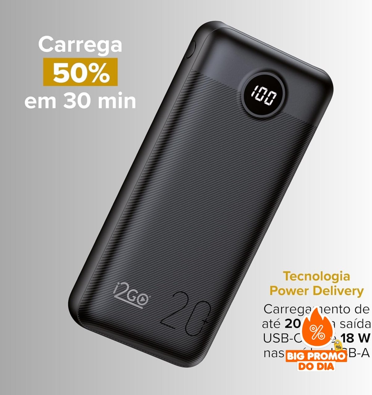 I2GO Power Bank 20000mAh - Power Delivery 20W - 3 Saídas USB-C - Preto