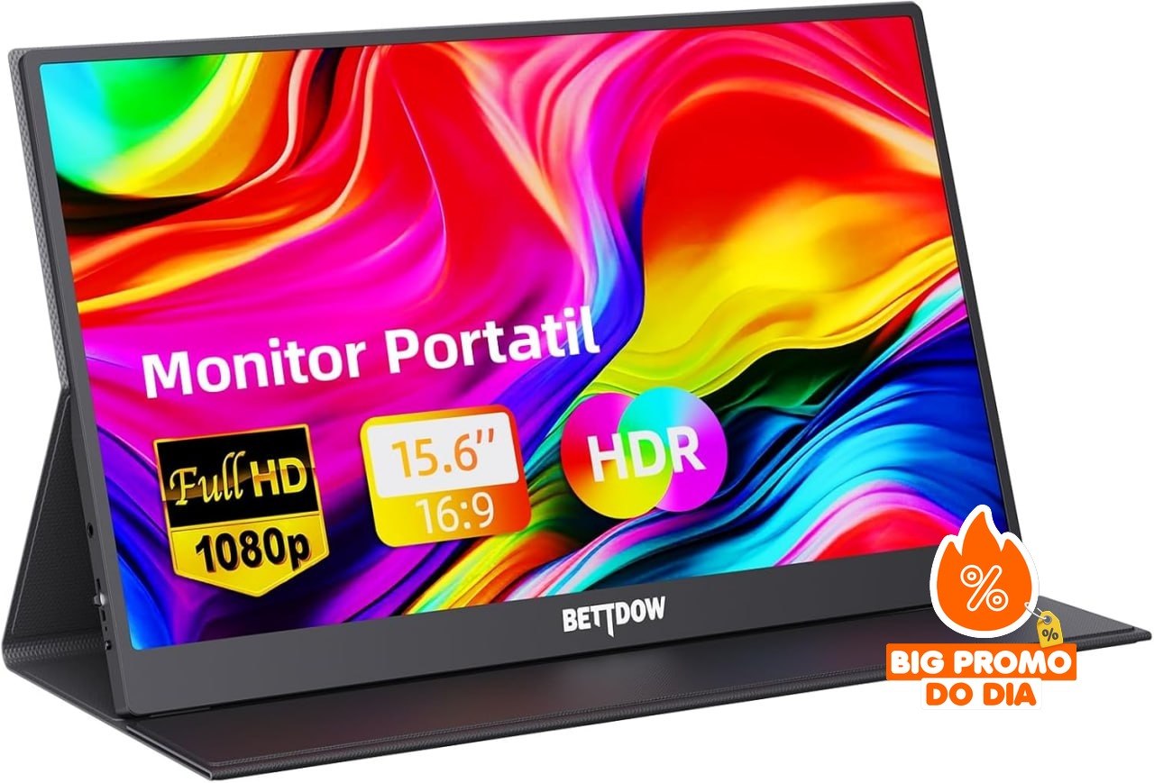 ️ Bettdow Monitor Portátil 15,6'' FHD 1080P - USB-C Dupla/HDMI - IPS com Suporte VESA