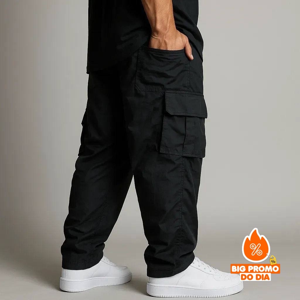 Calça Cargo Masculina Streetwear Sarja