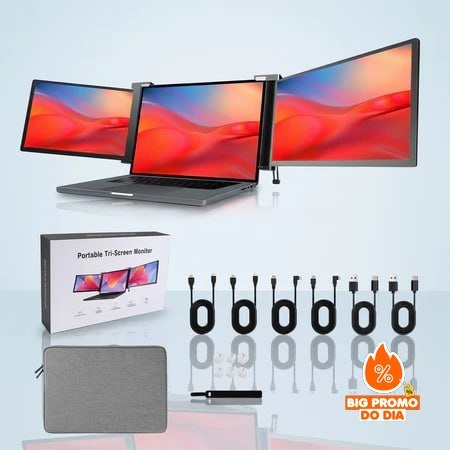 ️ Monitor Triplo Portátil para Notebook 16:9 1080p IPS – Extensor de Tela Leve e Compacto