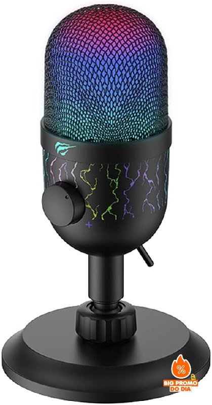 Havit Microfone Gamer GK52 USB - Gravação Streaming - RGB - Cardióide 48KHz