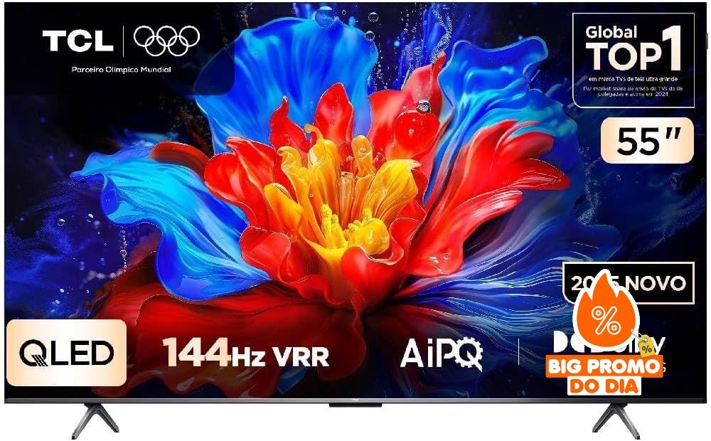 TCL 55 Polegadas QLED 4K P8K - 144Hz HDR10+ Dolby Atmos Google TV