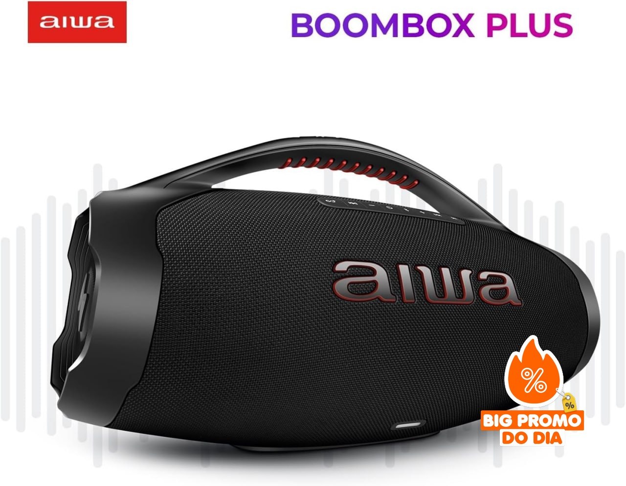 AIWA Boombox Plus BBS-01-B 200W - Bluetooth 5.3 - 30H Bateria - Preto