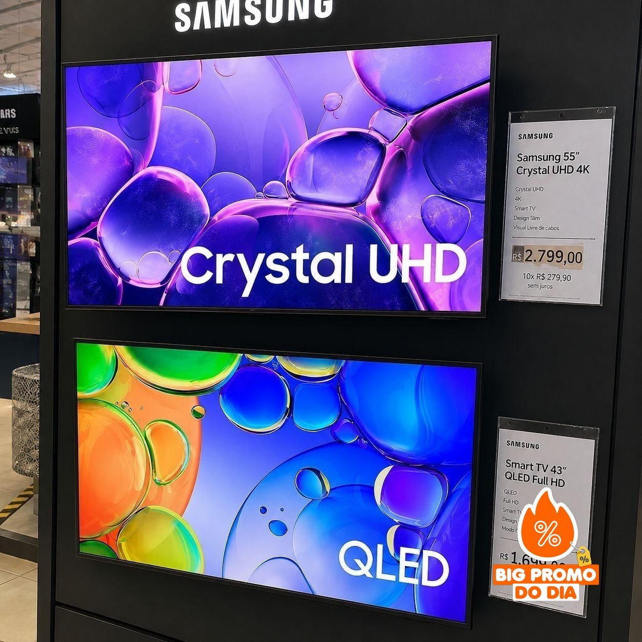 Smart TV 55" Crystal UHD 4K + Smart TV 43" QLED Full HD Samsung