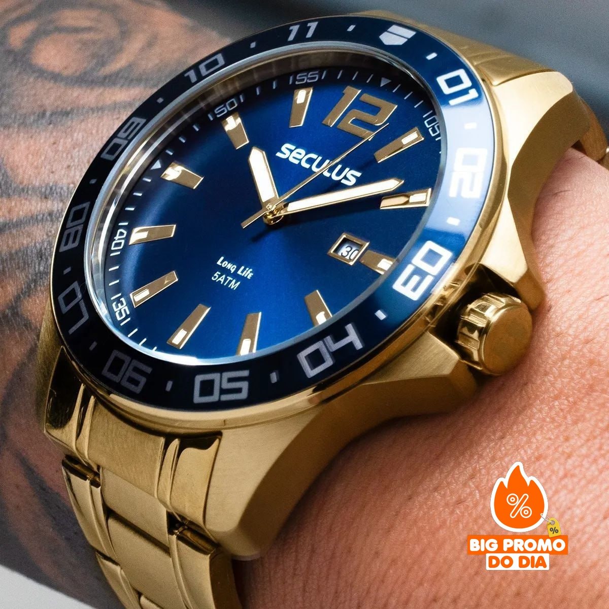 ⌚️ Relógio Casual Em Aço Dourado Seculus