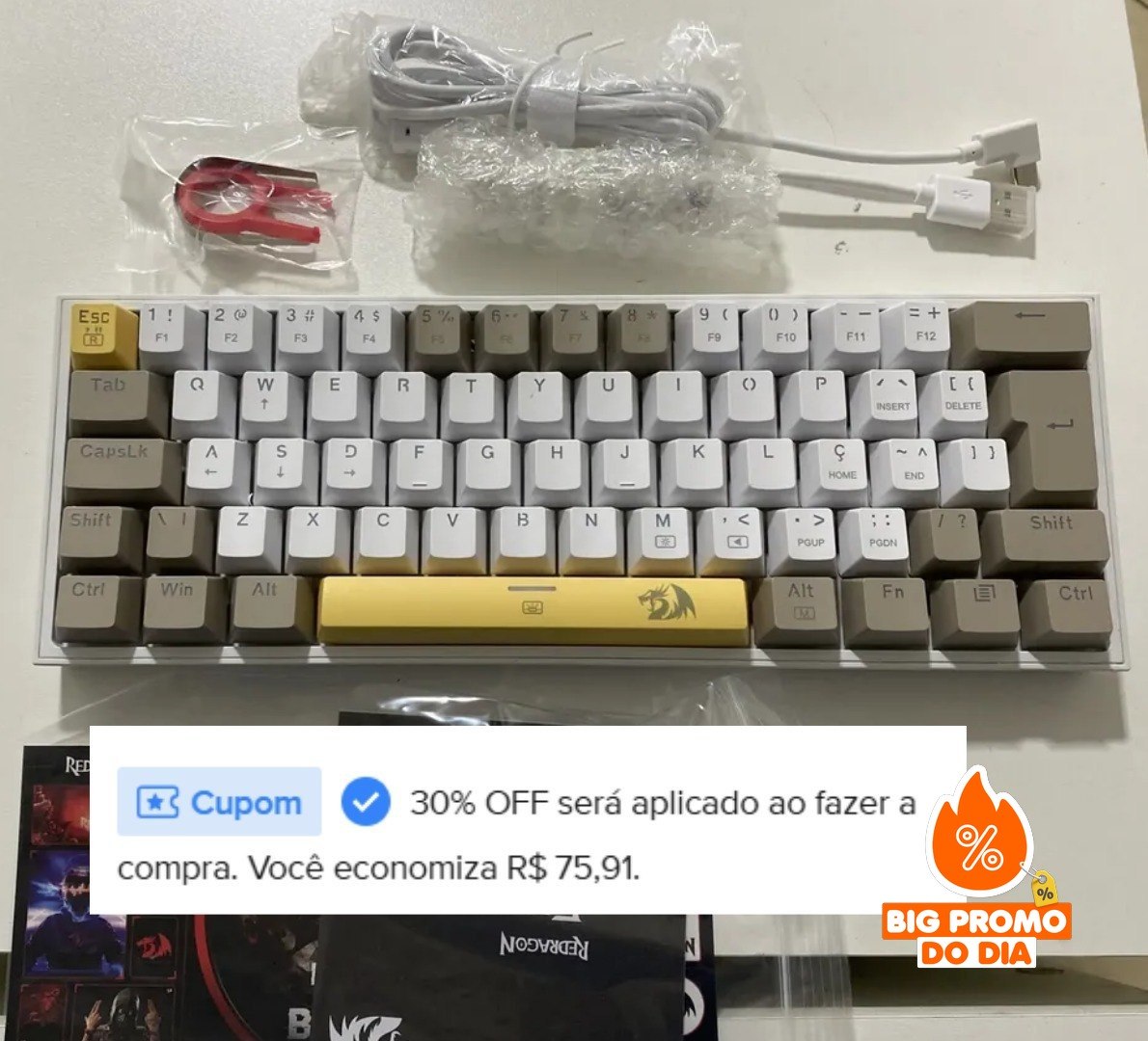 ⌨️ Teclado Gamer Mecânico Redragon Fizz Rgb Branco Switch Brown