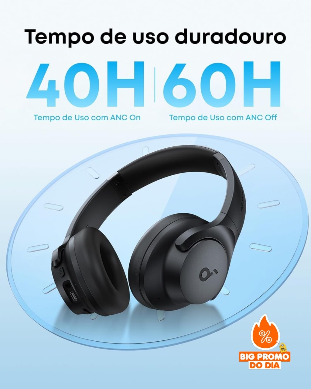 Anker Soundcore Q20i - Bluetooth Cancelamento Ruído Híbrido - 60h Bateria - Preto
