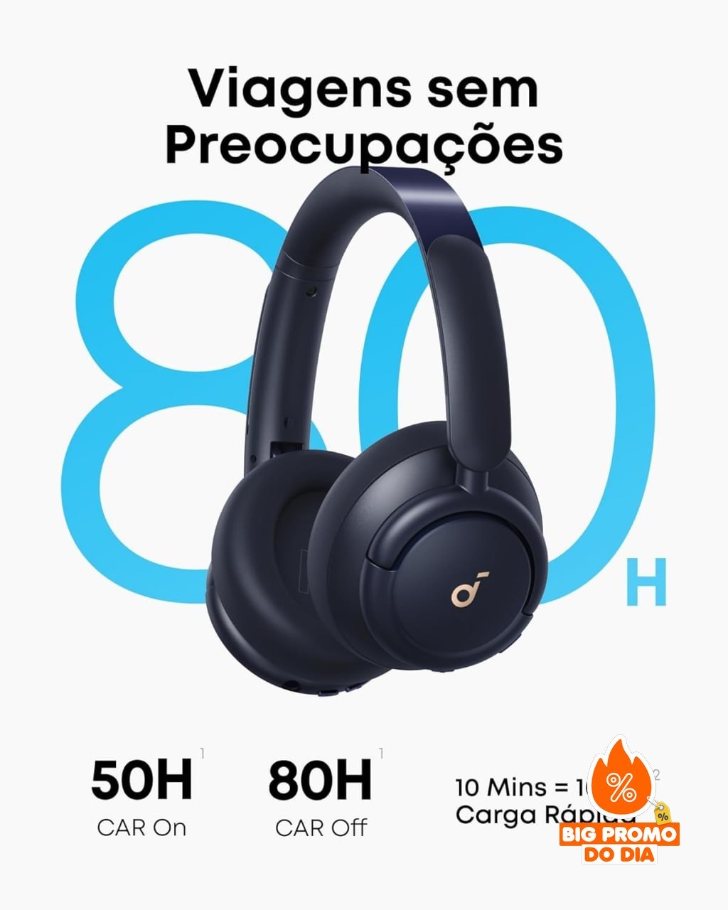 Anker Soundcore Q30 - Fone Bluetooth ANC Híbrido - Som Alta Resolução - Azul