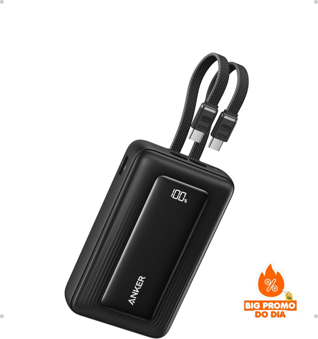 Anker Zolo Power Bank 20000mAh - Carregamento 45W - Cabos USB-C Duplos - Preto