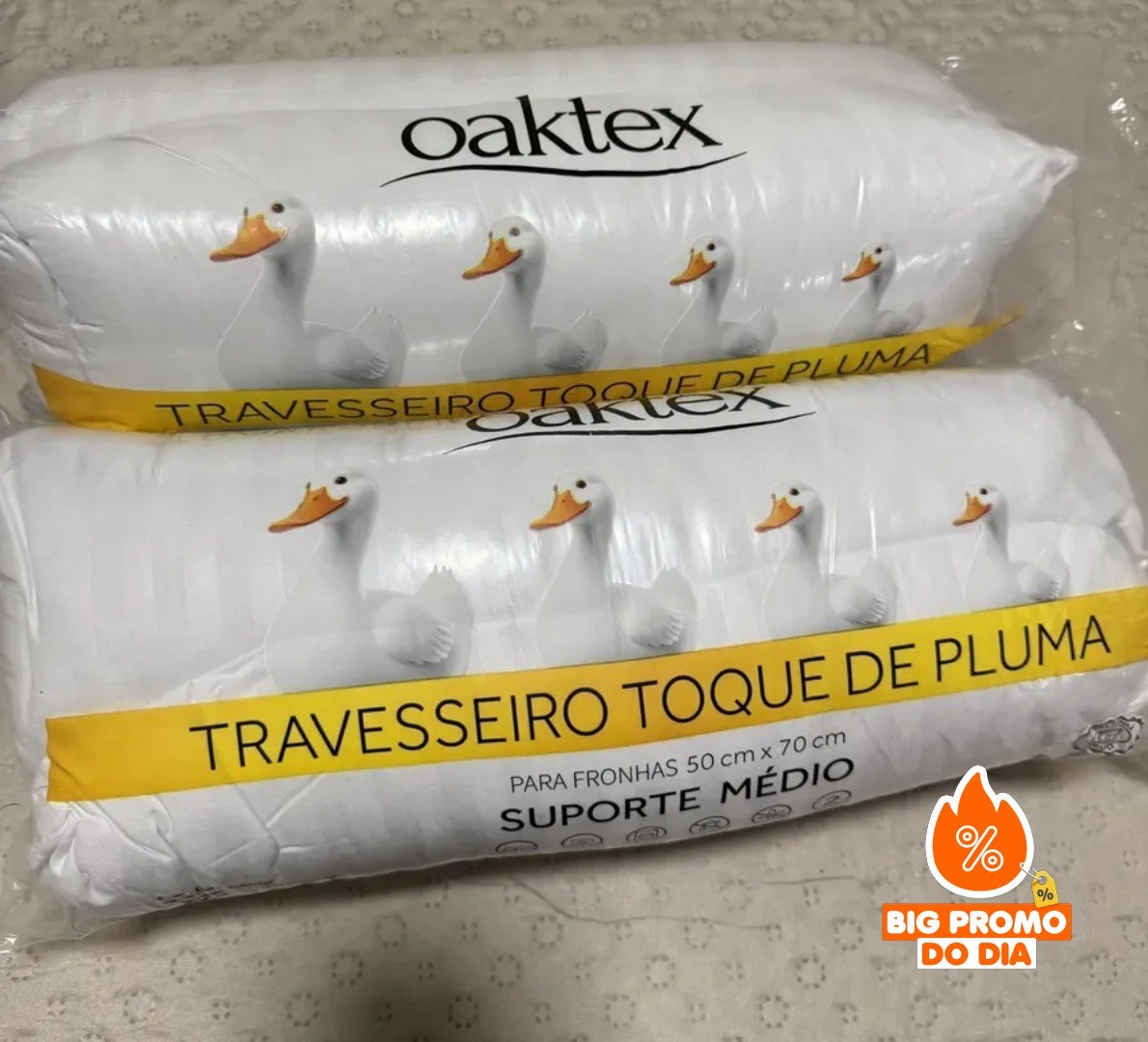 Kit 2 Travesseiros 70x50 Antialérgico Toque de Pluma de Ganso Oaktex