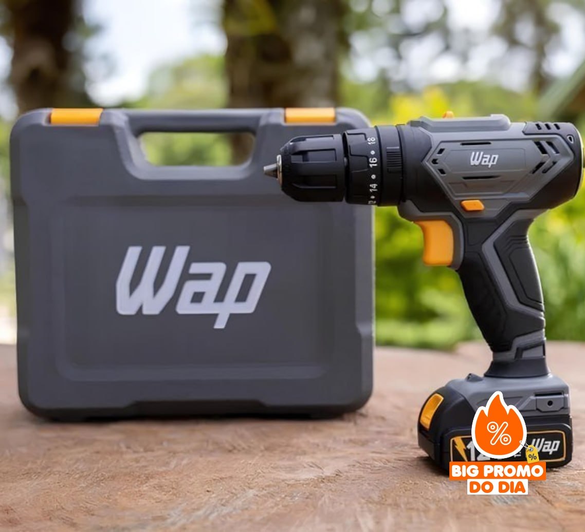 WAP Parafusadeira Furadeira de Impacto à Bateria 3/8" 12V + Kit Acessórios e Maleta