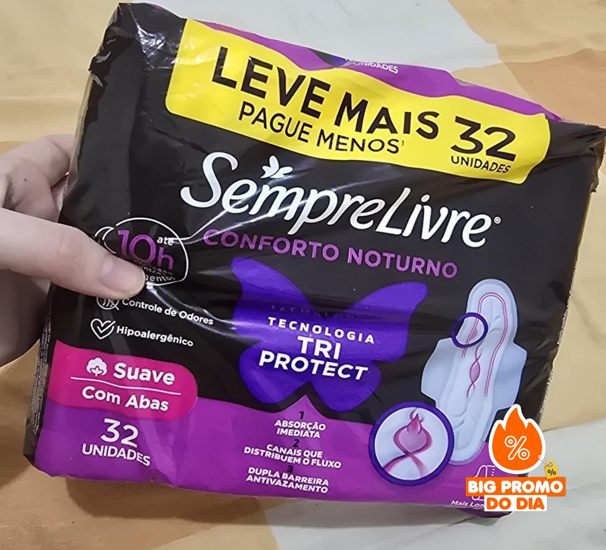 Sempre Livre Absorvente Externo Noturno Plus Noite e Dia Suave 32 unidades