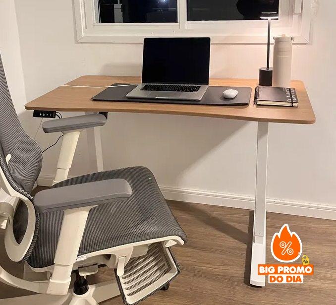 Mesa Office Zinnia Astera, 120cm, com Regulagem Eletrônica, Aço e tampo em Madeira
