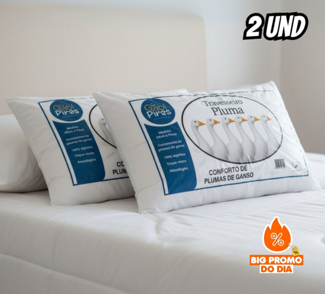 Kit 2 Travesseiros Pluma De Ganso Sintética Confortável 70x50cm
