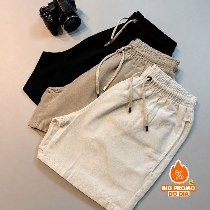 🩳 Kit 3 Shorts Masculino Bermuda Linho - Opções de Cores