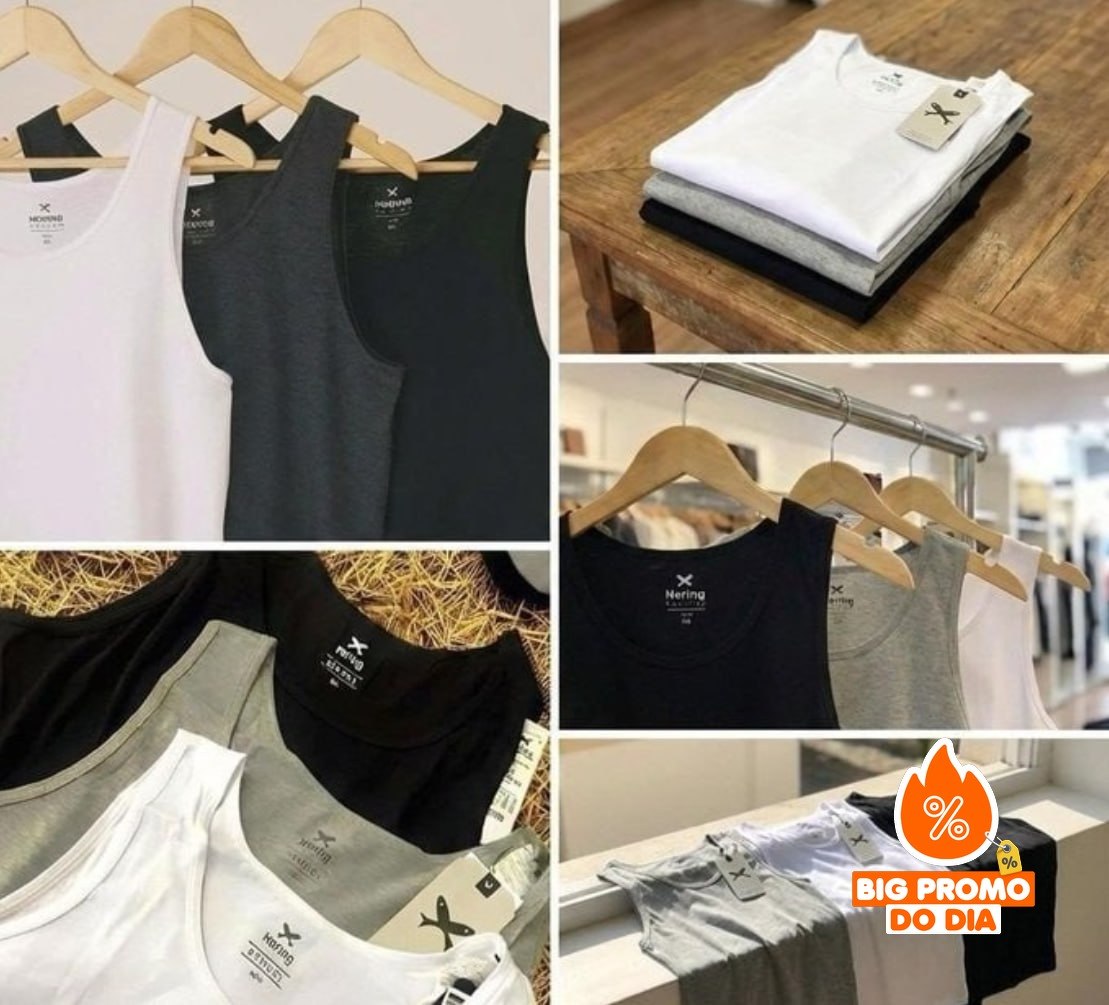 Kit 3 Regatas Básicas Slim Hering - Opções de Cores