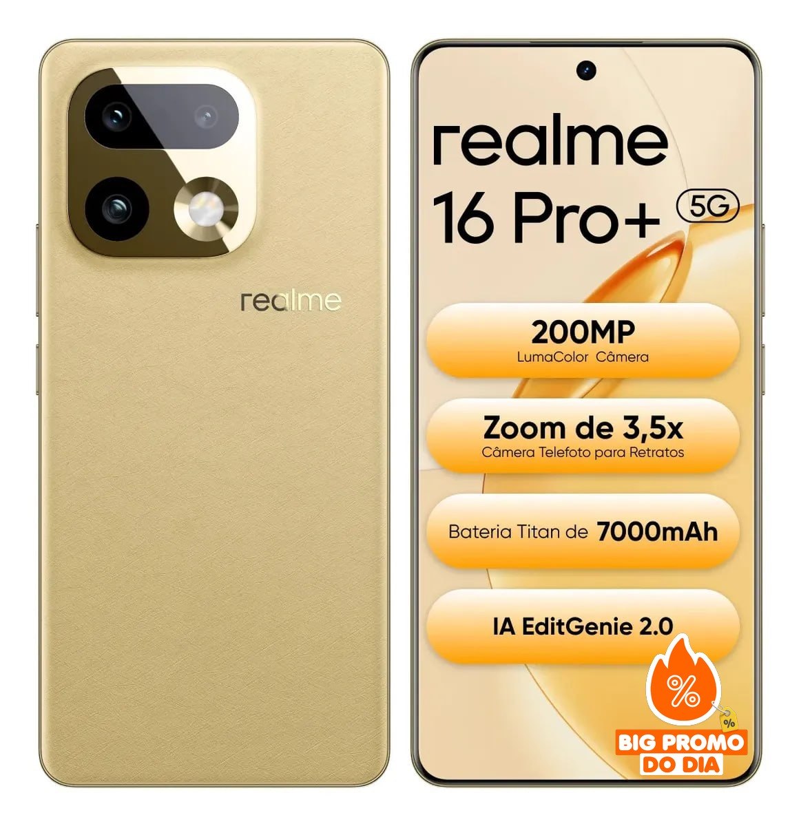 Realme 16 Pro+ 512GB 12GB RAM - Câmera 200MP - 5G - Dourado