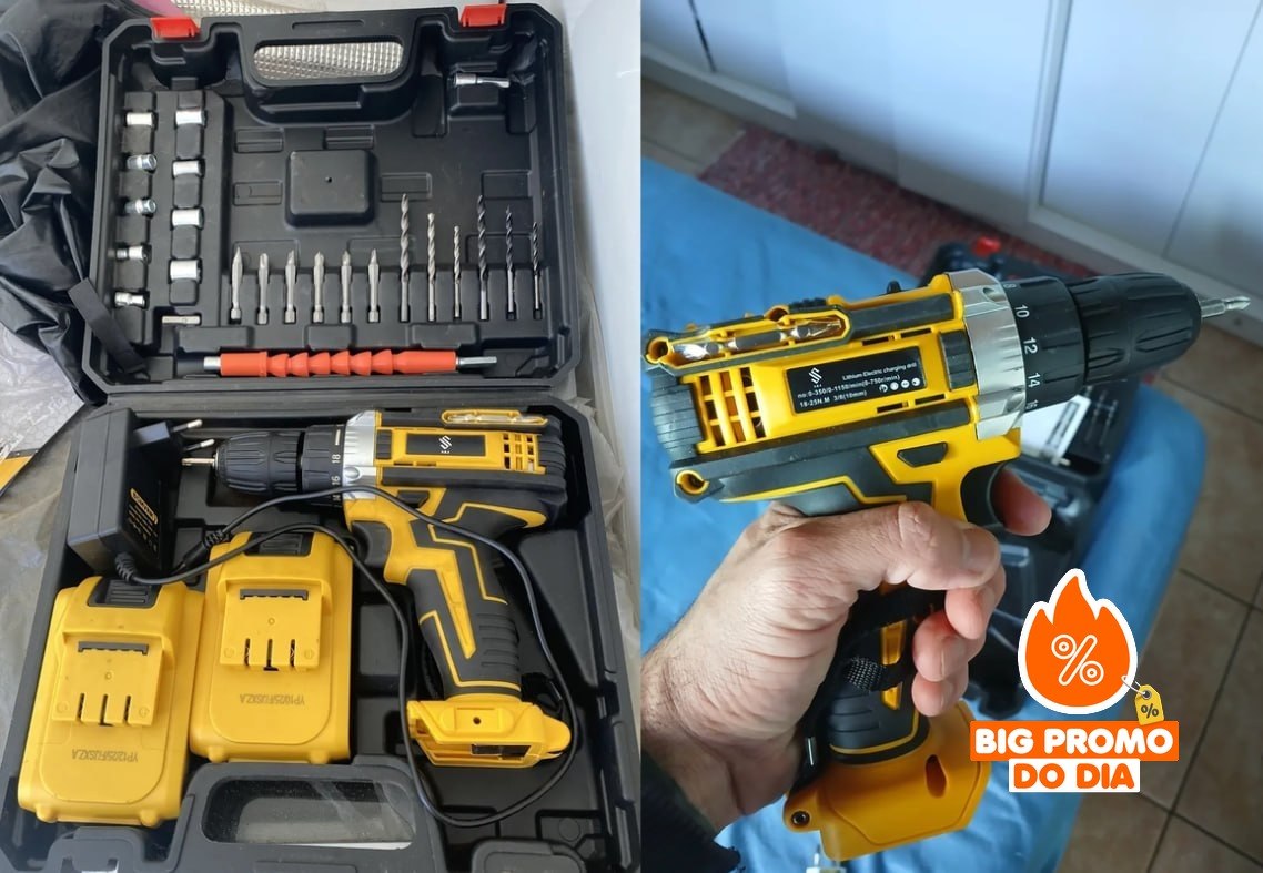 Parafusadeira Furadeira C/ 2 Baterias Maleta Kit Completo